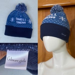 Rare Gilmore Girls I Smell Snow Toboggan Hat One Size Blue Pom Pom